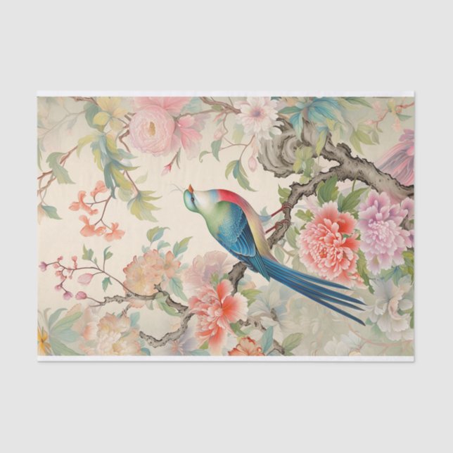 Pastel Peonies and Charming Bird Tissue Paper (Front)