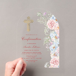 Pastel Peonies Arch Confirmation Acrylic Invitations