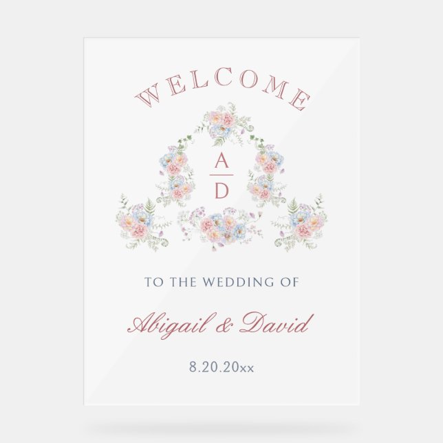 Pastel Peonies Cadre Mariage Monogrammes Bienvenue (Recto)