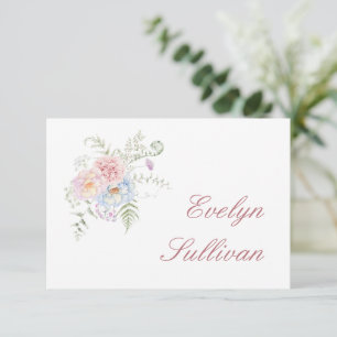 Pastel Peonies Flat Place Card