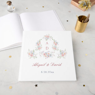 Pastel Peonies Frame Wedding Monograms Guest Book
