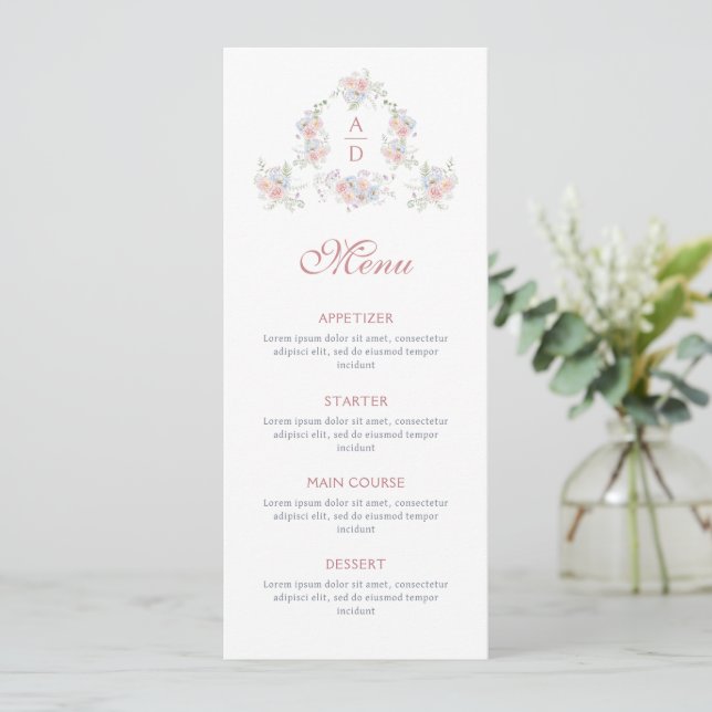 Pastel Peonies Frame Wedding Monograms Menu (Standing Front)