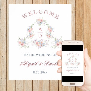 Pastel Peonies Frame Wedding Monograms Welcome Poster
