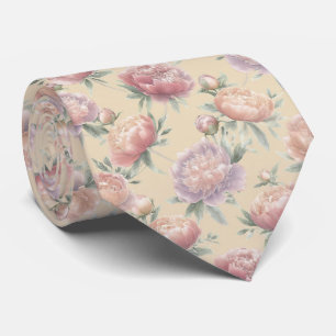 Pastel Peony Blossom Pattern Tie