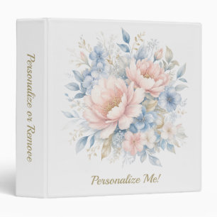 Pastel Peony Blue Floral Design Personalized Binder