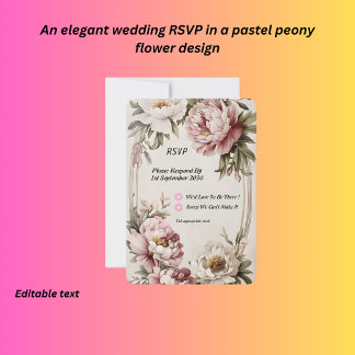 Pastel peony border RSVP card