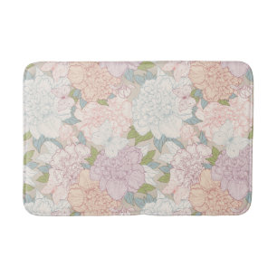 Pastel Peony & Butterfly Flower Pattern Bath Mat