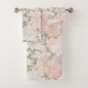Pastel Peony & Butterfly Flower Pattern Bath Towel Set