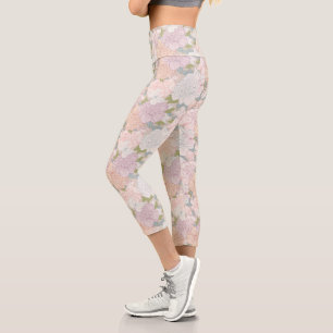 Pastel Peony & Butterfly Flower Pattern Capri Leggings