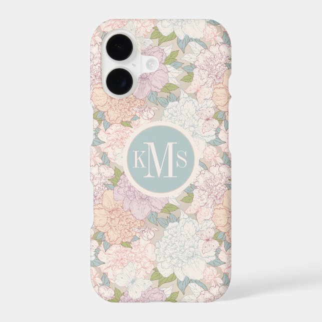 Pastel Peony & Butterfly Flower Pattern iPhone Case (Back)
