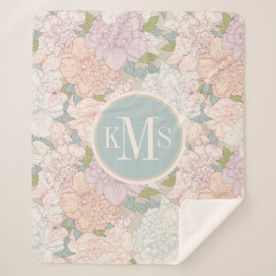 Pastel Peony & Butterfly Flower Pattern Sherpa Blanket