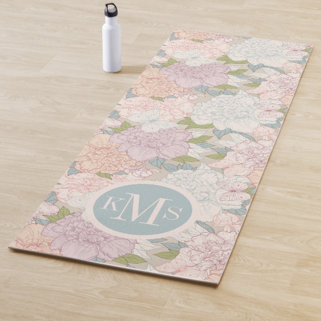 Pastel Peony & Butterfly Flower Pattern Yoga Mat (In Situ)