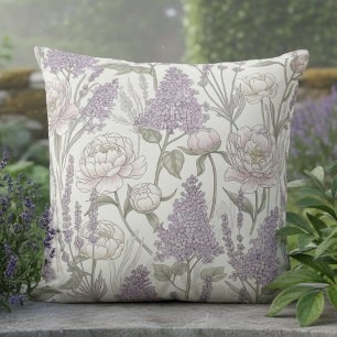 Pastel Peony Lavender Lilacs Throw Pillow
