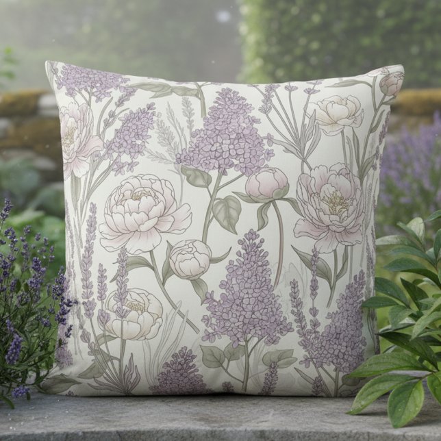 Pastel Peony Lavender Lilacs Throw Pillow (Creator Uploaded)