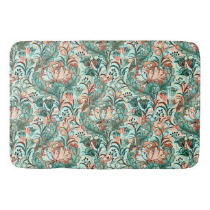 Pastel Peony Tulip Crocus William Morris Pattern Bath Mat
