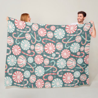 Pastel Peppermint Candy Cane Seamless Pattern Fleece Blanket