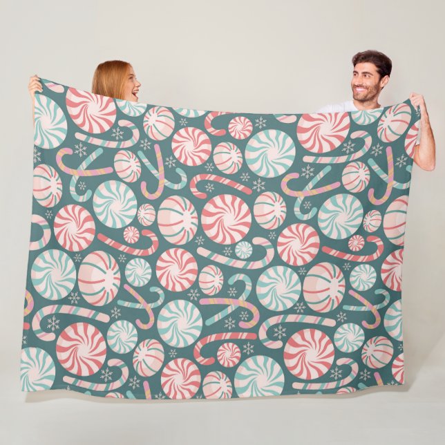 Pastel Peppermint Candy Cane Seamless Pattern Fleece Blanket (In Situ)