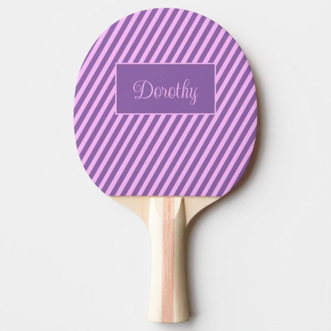 Pastel Personalized Pink and Lavender Striped  Ping Pong Paddle (Front)