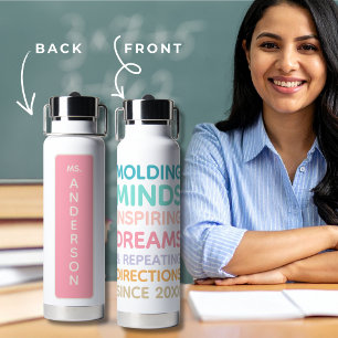 Pastel Personalized Teacher Quote Water Bottle