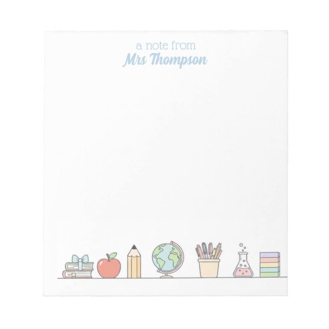 Pastel Personalized Teacher Writing Notepad (Front)
