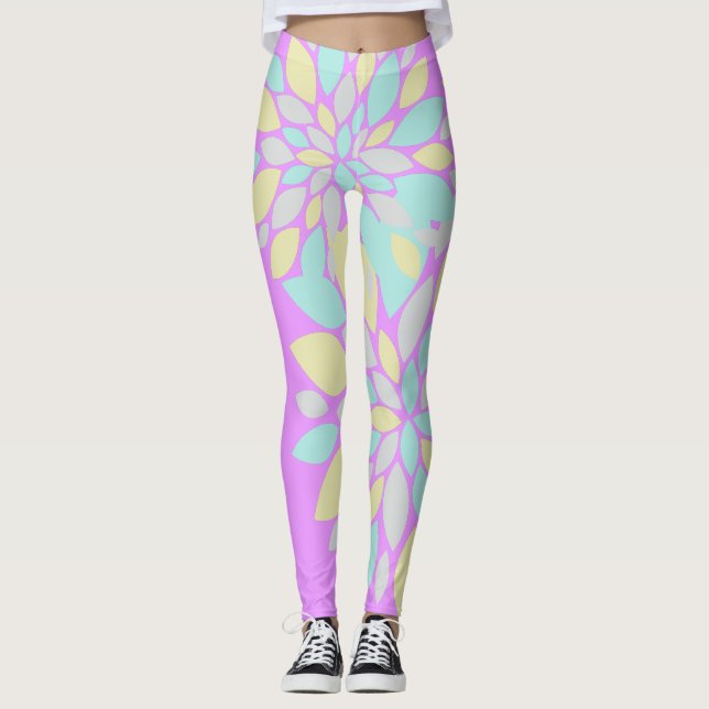 Pastel Petals Flower Pattern Leggings (Front)