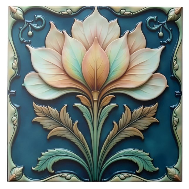 Pastel Petals on Teal Tile (Front)