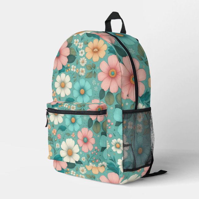 Pastel Petals Printed Backpack (Back Corner Right)
