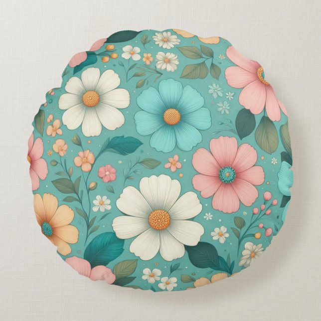 Pastel Petals Round Pillow (Front)