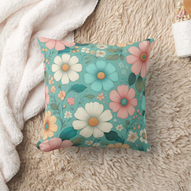 Pastel Petals Throw Pillow (Blanket)