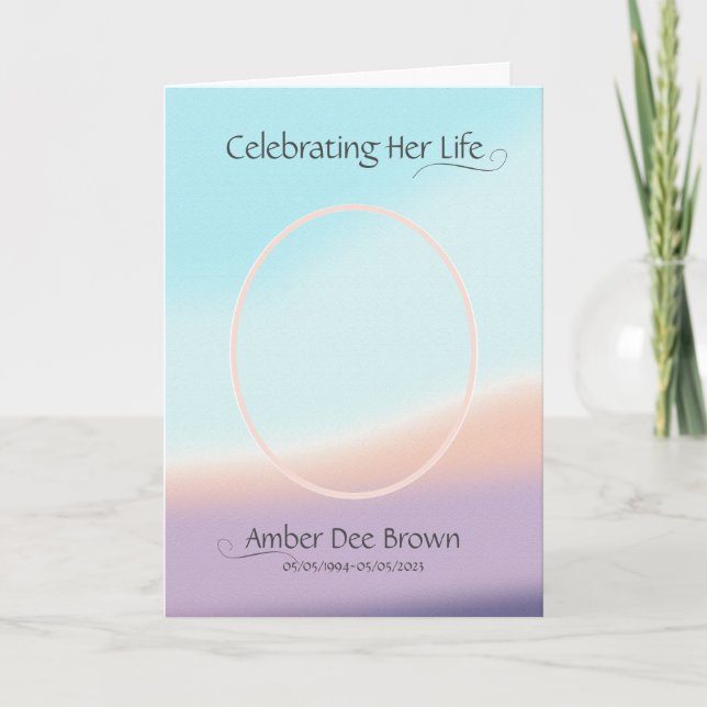 Pastel Photo Funeral Obituary Folded Program (Front)