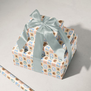 Pastel Picture Frame Woodland Baby Animals Wrapping Paper