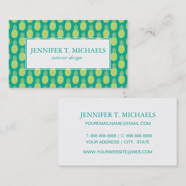 Pastel Pineapples | Monogram Business Card (Front/Back)