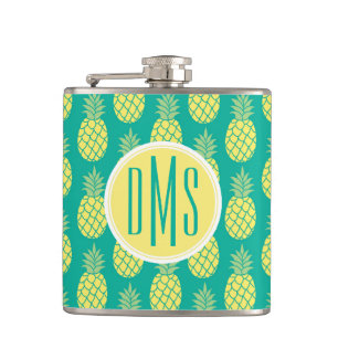 Pastel Pineapples Monogram Hip Flask