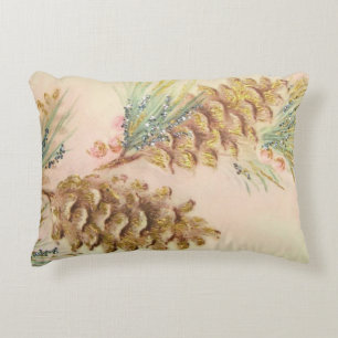 Pastel Pinecones Faux Sparkle Coussin de Noël