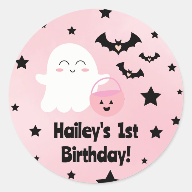 Pastel Pink 1er Anniversaire Sticker Rond Hallowee (Devant)