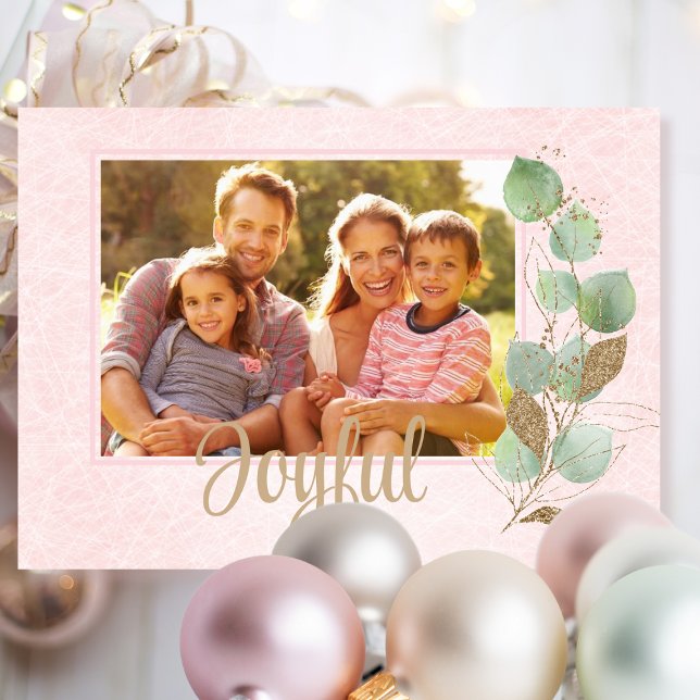 Pastel Pink Airy Traditional Stylish Family Photo Card (Creator Uploaded)