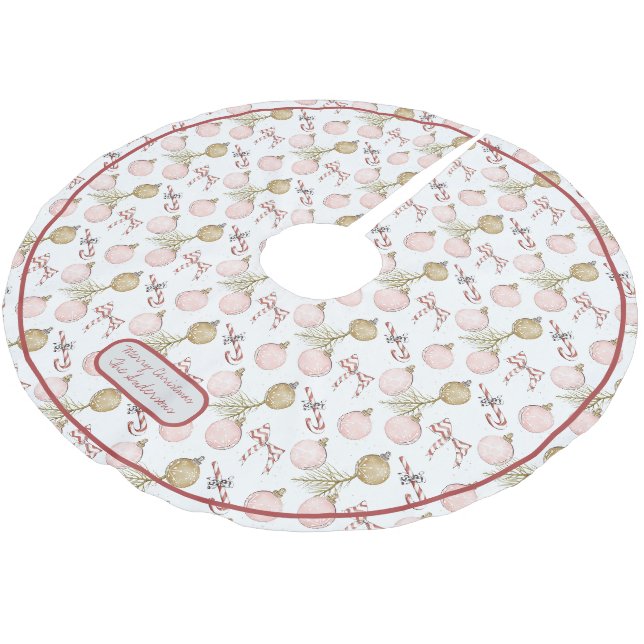 Pastel Pink and Birch Merry Christmas Brushed Polyester Tree Skirt (Angled)