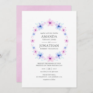Pastel Pink and Blue Floral Wedding Invitation