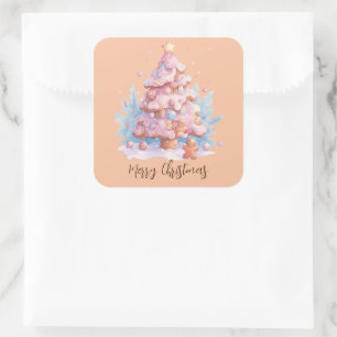 Pastel Pink and Blue Gingerbread Christmas Tree Square Sticker