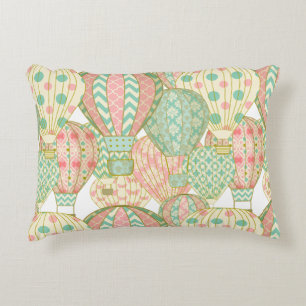 Pastel Pink and Blue Hot Air Balloons Pattern Decorative Pillow