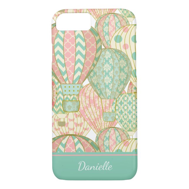 Pastel Pink and Blue Hot Air Balloons with Name Case-Mate iPhone Case (Back)