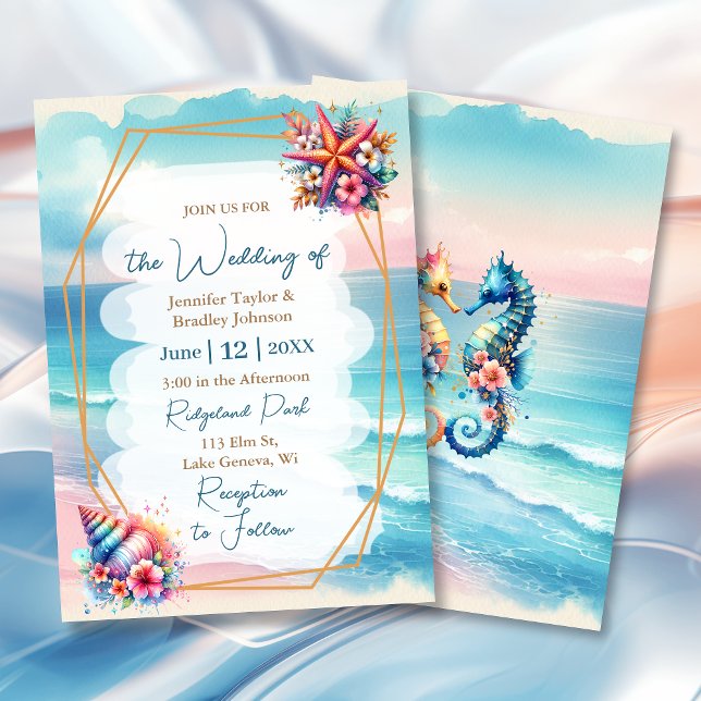 Pastel Pink and Blue Ocean View Wedding Invitation (Creator Uploaded)