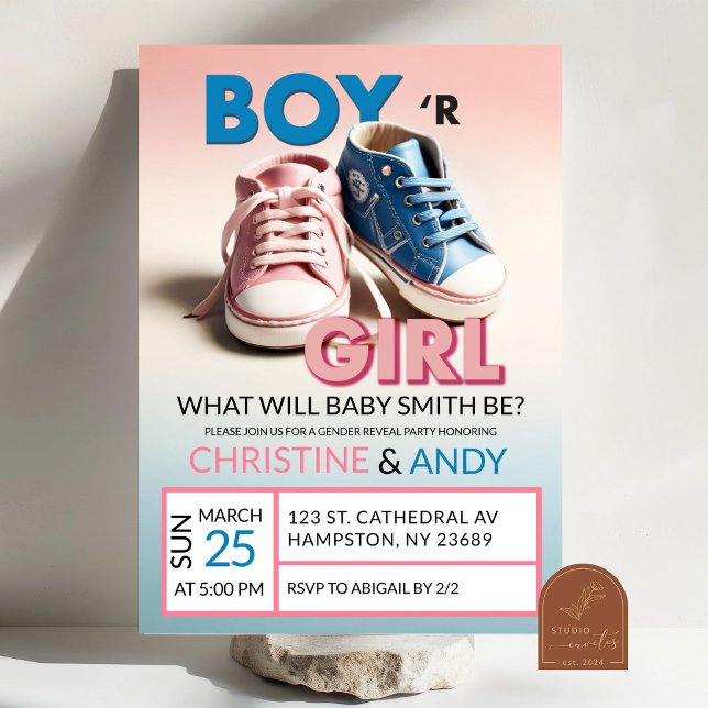 Pastel Pink and Blue Sneaker Gender Reveal Invitation (Creator Uploaded)