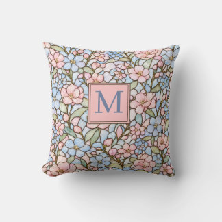 Pastel Pink and Blue Stained Glass Personalized  Throw Pillow