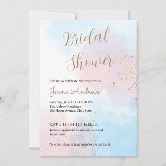 Pastel Pink and Blue Watercolor Bridal Shower Invitation