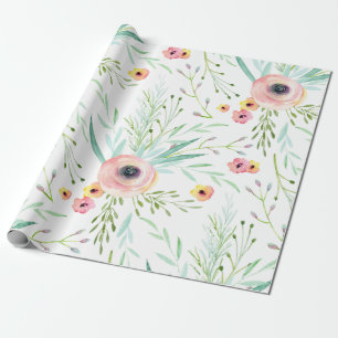 Pastel Pink and Coral Spring Floral Wrapping Paper