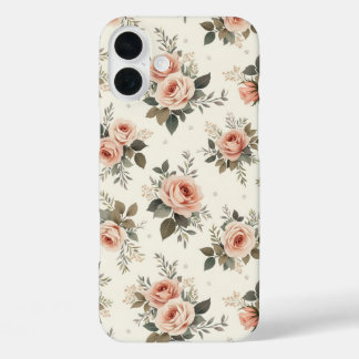 Pastel pink and cream floral bouquet pattern iPhone 16 plus case