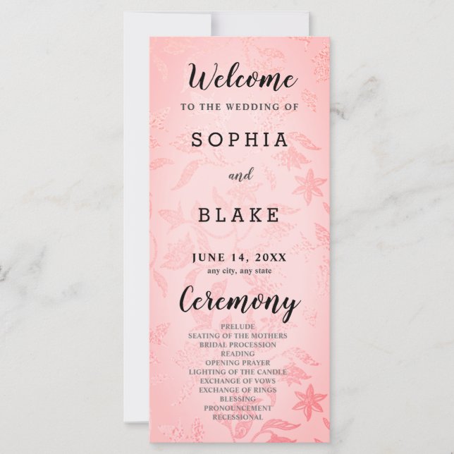 Pastel Pink and Floral Metallic Wedding Program (Front)