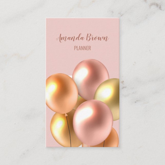 Pastel Pink and Gold Event Planner Balloon Artist  Business Card (Front)