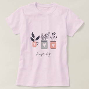 Pastel pink and gray modern pot plants T-Shirt